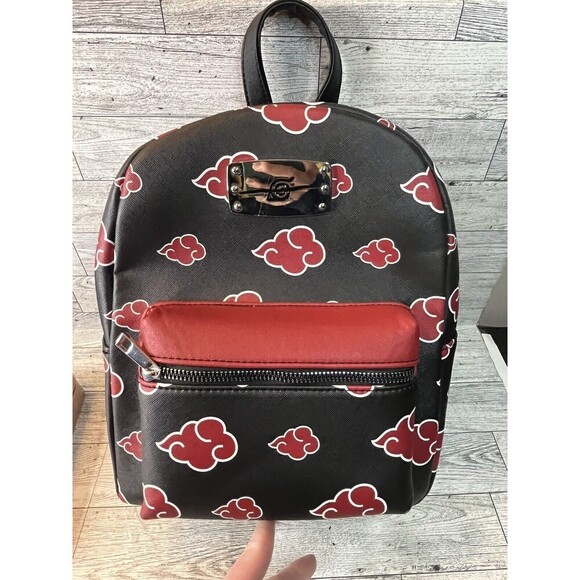 NWOT Vtg Naruto Akatsuki Red Cloud Faux Saffiano Leather Mini Backpack Bag 2002 - Picture 2 of 11